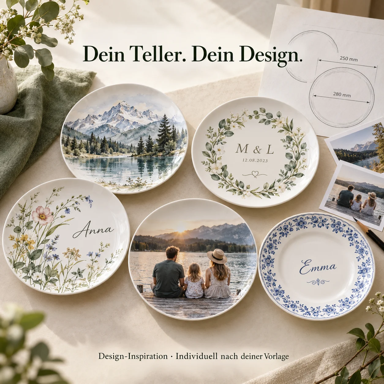 Personalisierte Porzellanteller mit individuellen Bildmotiven