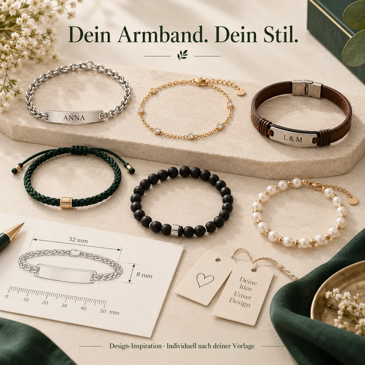 Personalisierte Armbänder nach Bildvorlage in verschiedenen Materialien